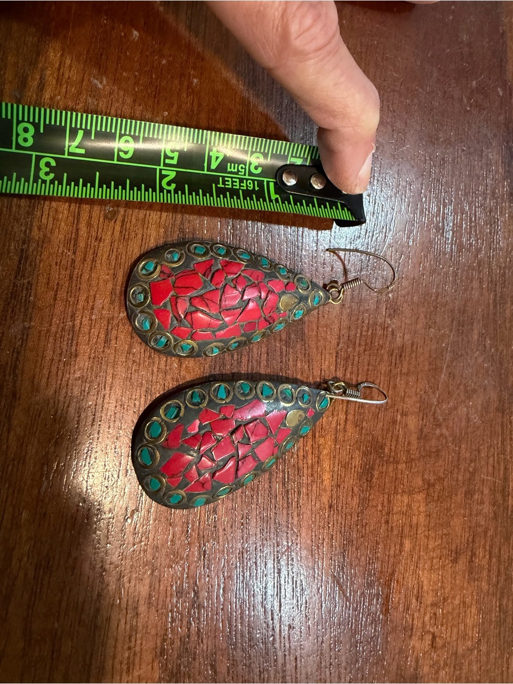 Red Teardrop Mosaic Dangle Earrings